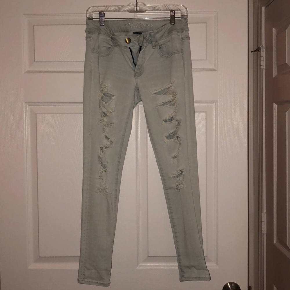 American Eagle Light Wash, ripped skinny jeans.